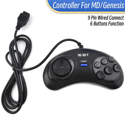1-2 Pcs Black Gamepad Controller For Sega Mega Drive 9 Pin 6 Buttons Gamepads for Sega Genesis 16 bit video game console