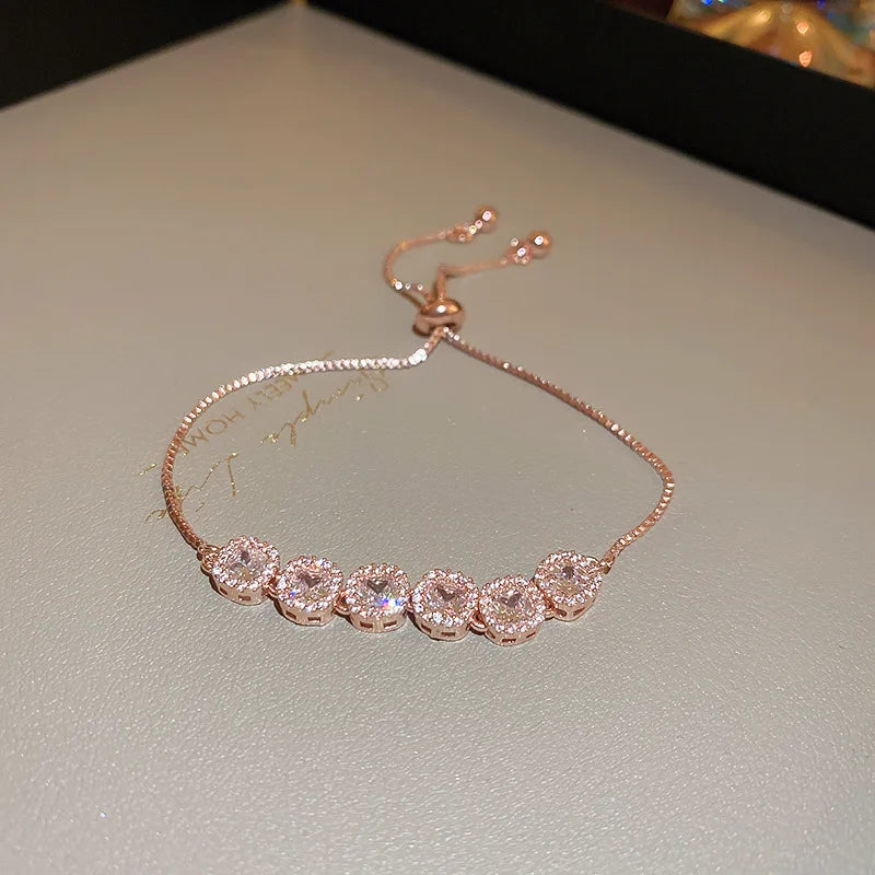 Exquisite Rhinestone Bracelet Ladies Fashion Stars Flower Charm Wristlet Bracelets Gold Color Adjustable  Wedding Jewelry  K-