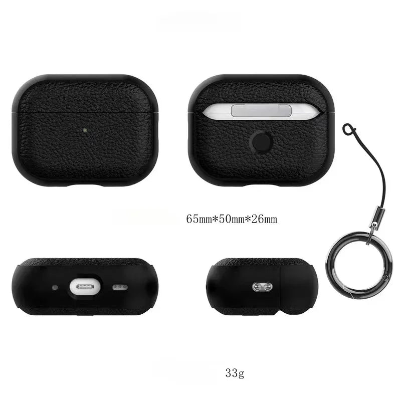 For Airpods Pro 1 2 Case Luxury Lychee Leather Business Earphone Case with Hook Strap Headphone Cover For Apple Air Pods 4 3 2 1