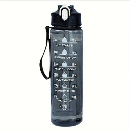 800ml/27oz Large Capacity Sports Water Bottle Leak Proof Plastic Drinking Cup With Time Scale Suitable For Travel Fitness Sports