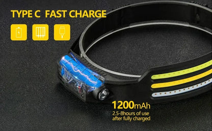 USB Rechargeable COB LED Induction Headlamp With 1200mAh Built-in Battery Head Flashlight Outdoor Camping Fishing Head Lantern
