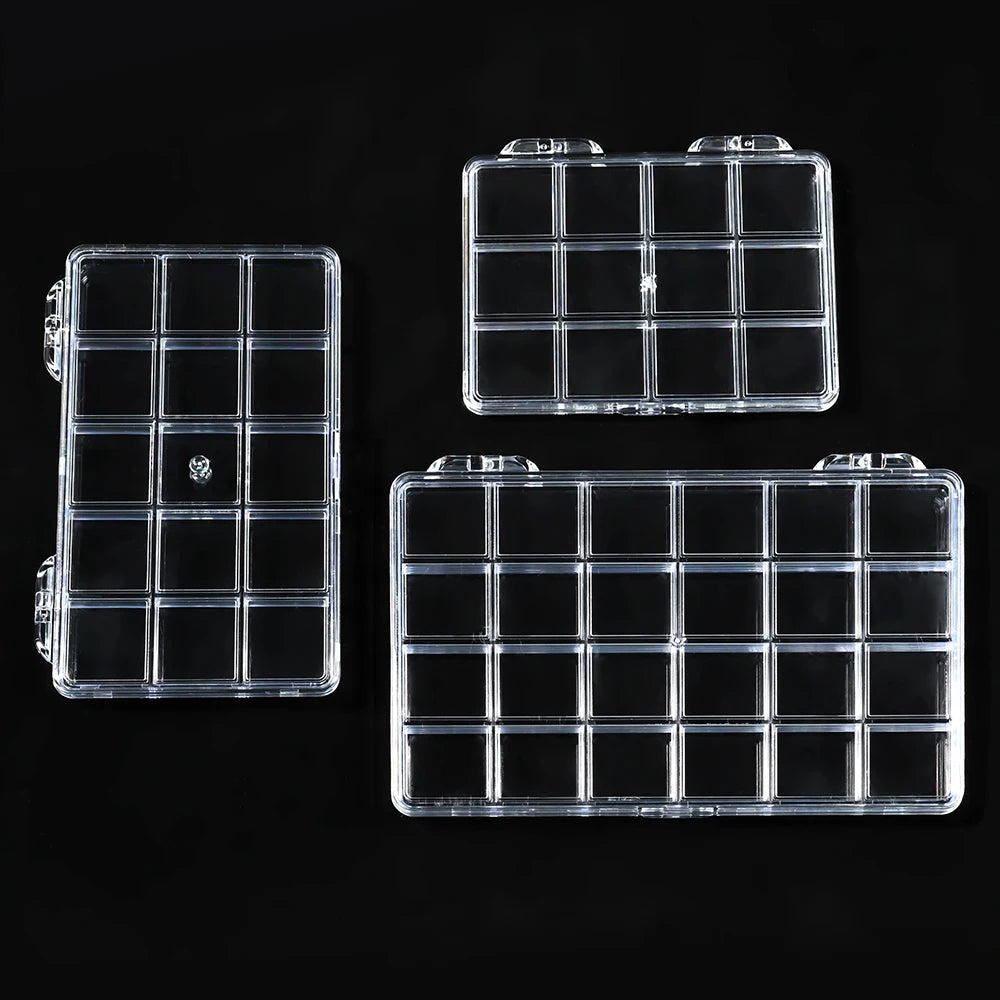 12/15/24Grids Empty Storage Box Clear For Nail Accessories Transparent Plastic Container For Jewelry Rhinestones Rectangle Case