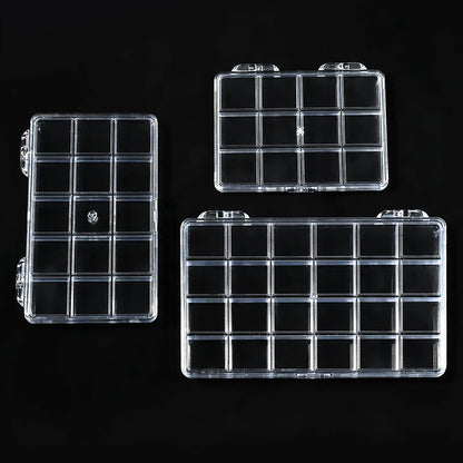 12/15/24Grids Empty Storage Box Clear For Nail Accessories Transparent Plastic Container For Jewelry Rhinestones Rectangle Case