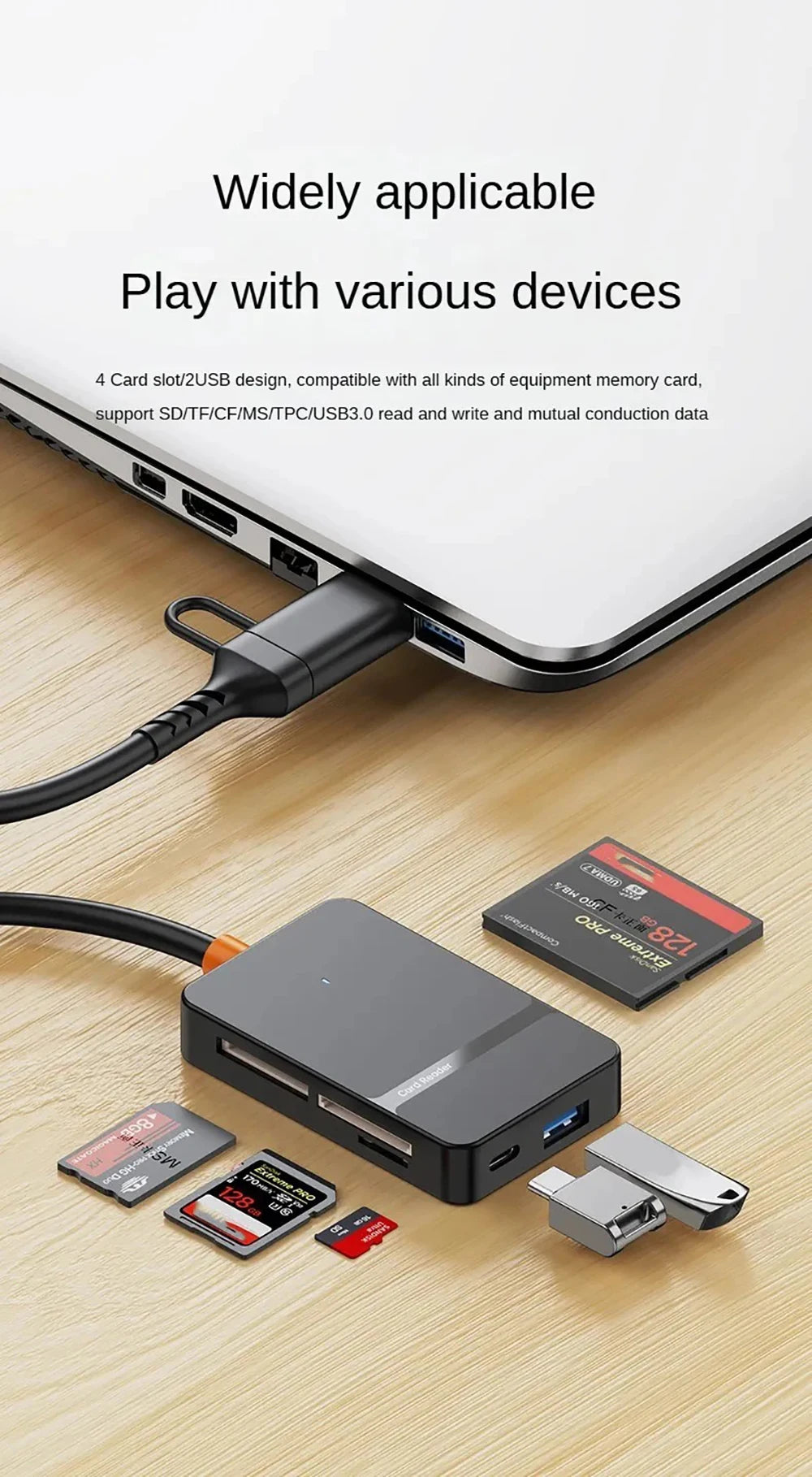 USB C 8-in-1 Card Reader Multi-functional Card Reader Support  SD/TF/CF/MS Card Read 5Gbps Write Read U Disk Flash Card Adapter