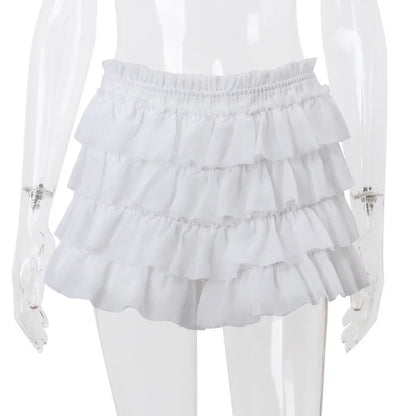 Cryptographic Fashion Y2K Ruffle Tiered Mini Skirts Co-ord Sets Elegant Outfits Tie Front Tops and Skirt 2 Piece Matching Sets