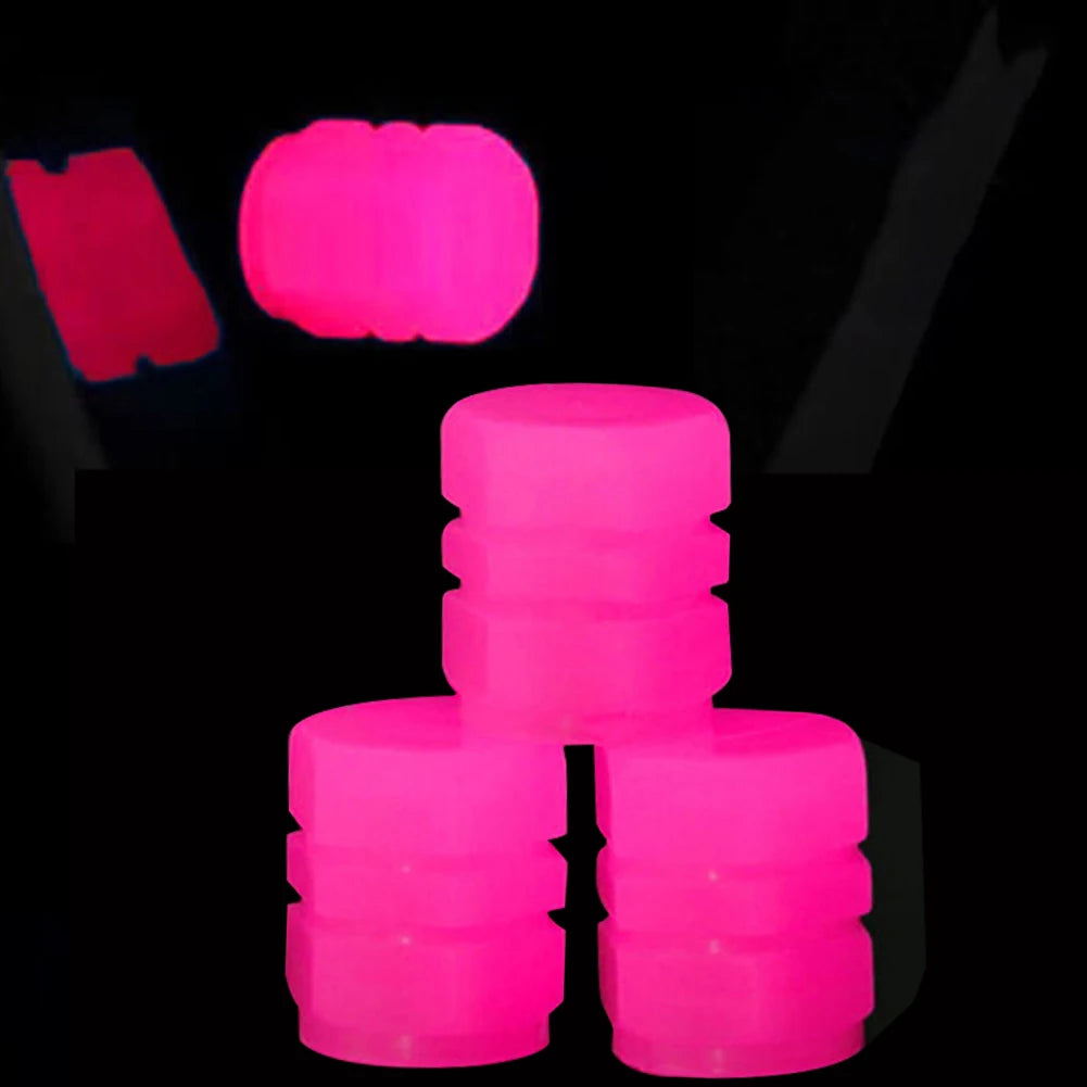 4pcs Fluorescent Pink Car Tire Valve Cap ABS Motorcycle Wheel Tyre Air Valve Stem Cover Luminous Tire Valve Cap