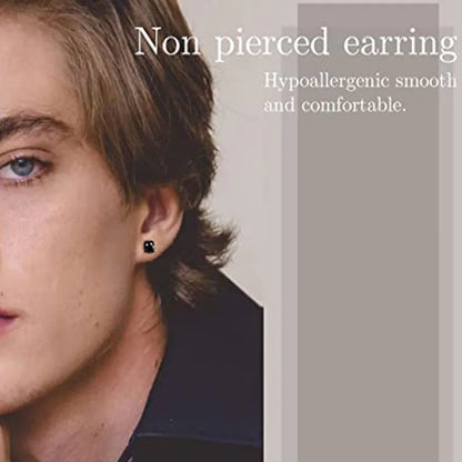 1 Pcs Clip On Hoop Earrings For Men Women Stainless Steel Fake Non Piercing Magnetic Dangle Earring Black Huggie Hoop