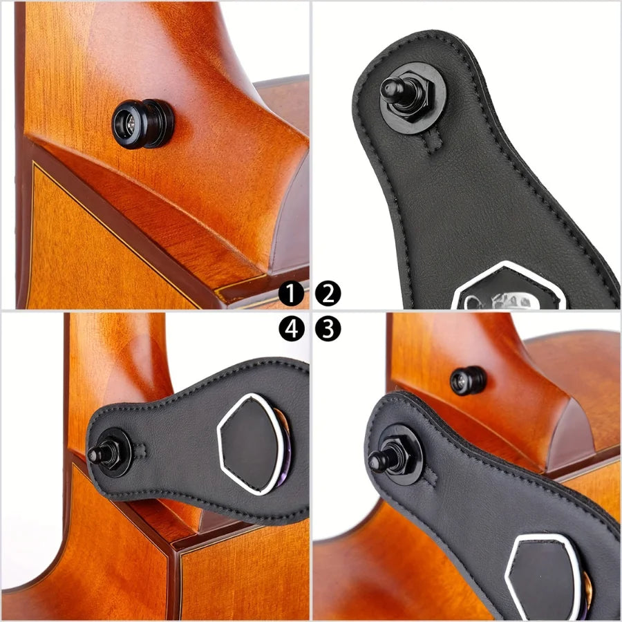 2pcs premium alloy guitar with lock strap, gold and black, safe and stylish for acoustic guitar, electric guitar and bass