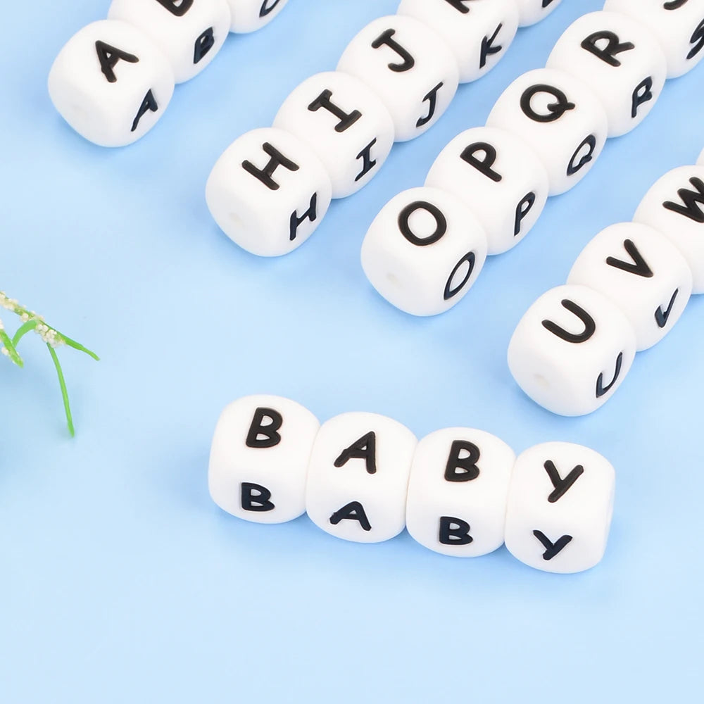 LOFCA 12mm 100pcs Silicone Letter Beads Alphabet Teething Beads Teether English Letters Food Grade Baby Nursing for Teething
