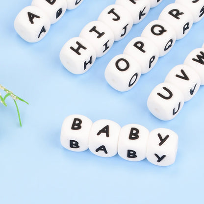 LOFCA 12mm 100pcs Silicone Letter Beads Alphabet Teething Beads Teether English Letters Food Grade Baby Nursing for Teething