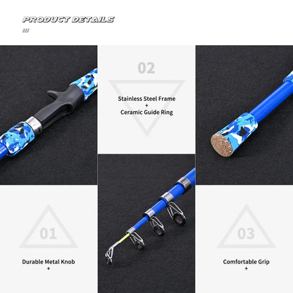 Portable telescopic camouflage children's fishing rod with rotating adjustment throwing rod outdoor fishing accessories tools