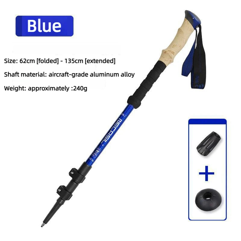 1pcs Hiking Anti Shock Walking Sticks Telescopic Trekking Climbing Poles Ultralight Walking Canes  Aluminum Outdoor  135CM