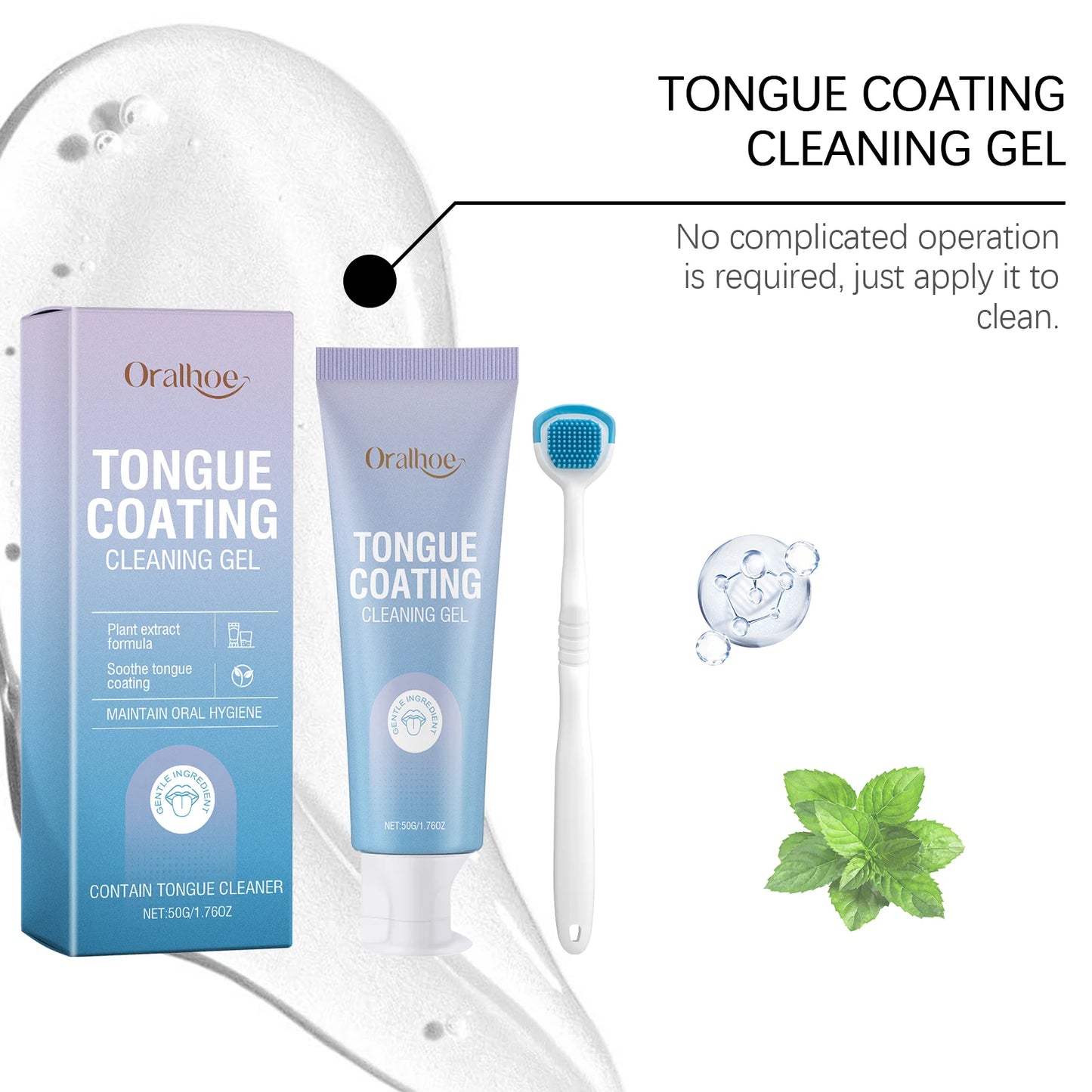 Tongue Cleaning Gel With Brush Fresh Mouth Eliminate Bad Breath Tongue Coating Removal Kit Oral Health Care 2in1 Tongue Cleaner