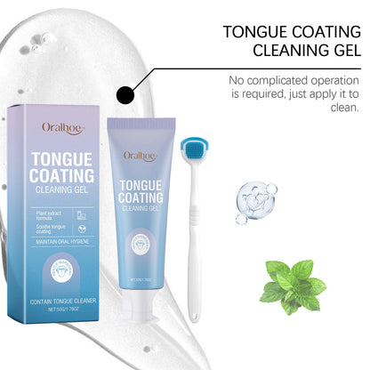 Tongue Cleaning Gel With Brush Fresh Mouth Eliminate Bad Breath Tongue Coating Removal Kit Oral Health Care 2in1 Tongue Cleaner