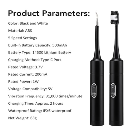 Electric Dental Scaler with Teeth Brush Head Calculus Tartar Remover Vibration Teeth Plaque Cleaner Oral Care Improve Odor