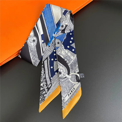 5*90cm French Retro Printed Silk Scarf Tied and Wrapped Handle Ribbon Scarf Light Luxury Saddle Twill Streamer Decoration