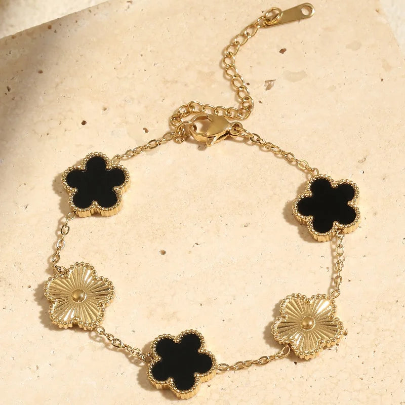 Fashion Flower Stainless Steel Bracelets For Women Trendy Gold Color Metal Bracelet Party Birthday Daily Cute Romantic Jewelry