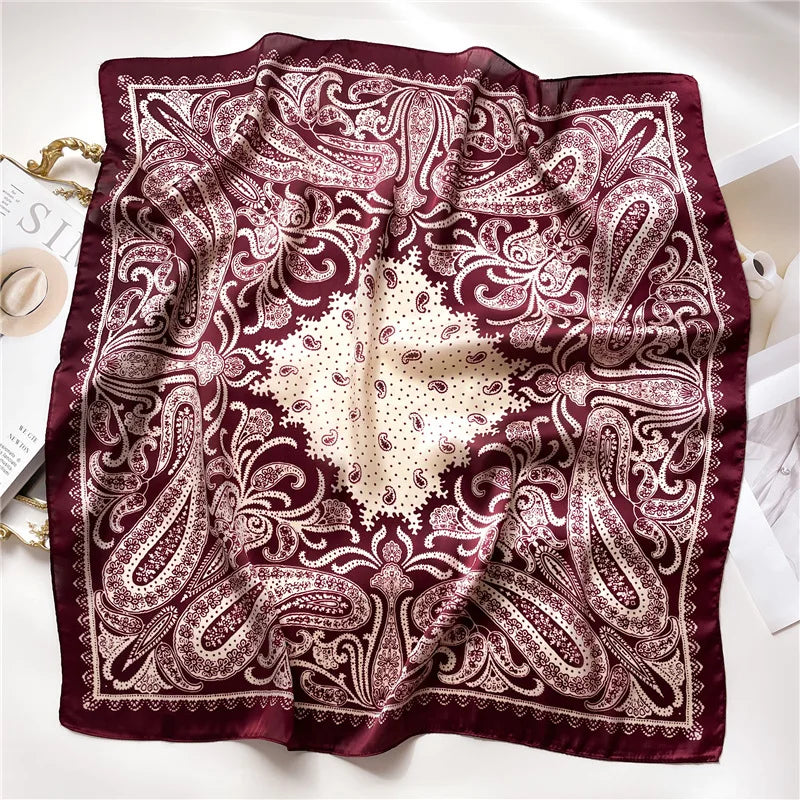New Paisley Print Small Square Scarf Soft Satin Silk-like Thin Neck Scarf Mature Style Sunscreen Headscarf for Women Decorate