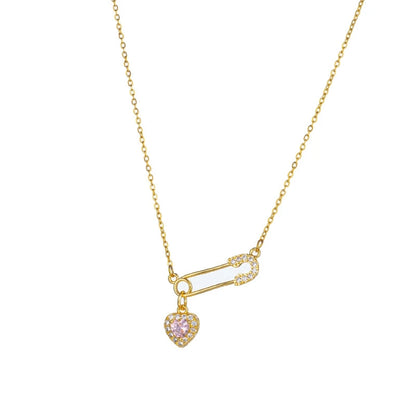 1 Pcs niche design pin love copper pendant with stainless steel chain combination of light luxury style jewelry items