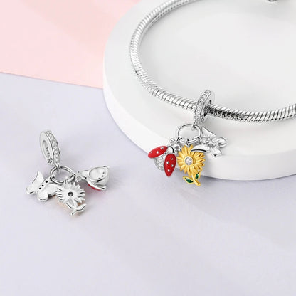 Charms Silver 925 Ladybugs and Cherry Strawberries Pendant Bead Fit 3mm Bracelet Bangle Necklace For Women Luxury Jewelry Making
