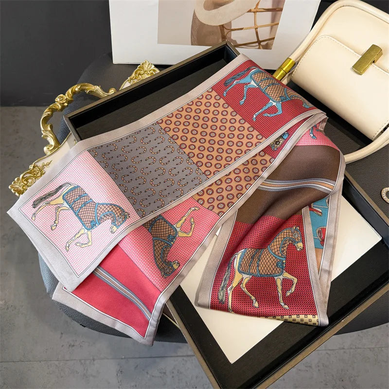 Fashion Skinny Silk Scarf for Women Letter Hair Ribbons Headbands Bandana Female Bag Wrist Wrap Neckerchief Foulard Neck Ties