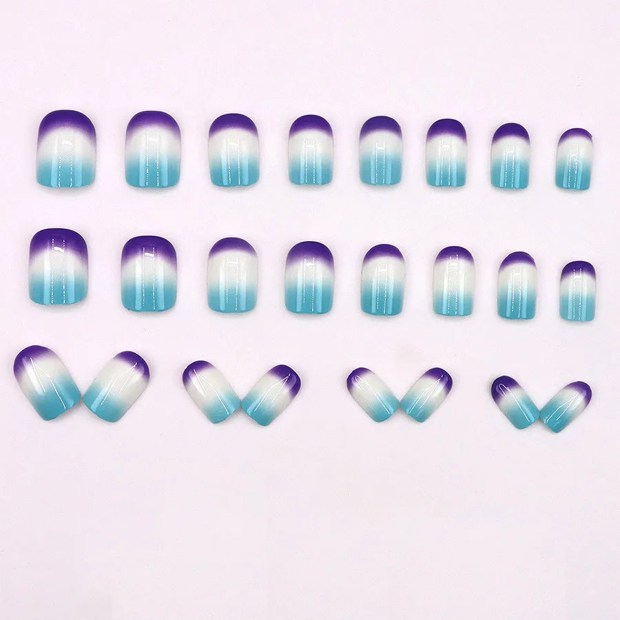 24pcs/set short square fake nails for women girls faux ongles fashion glitter geometric flowers design press on false nail kit