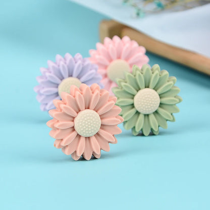 LOFCA Daisy 10pcs Silicone Beads Sunflower Cute Silicone Beads Food Grade Teether BPA-Free Baby Toy Chain Accessories
