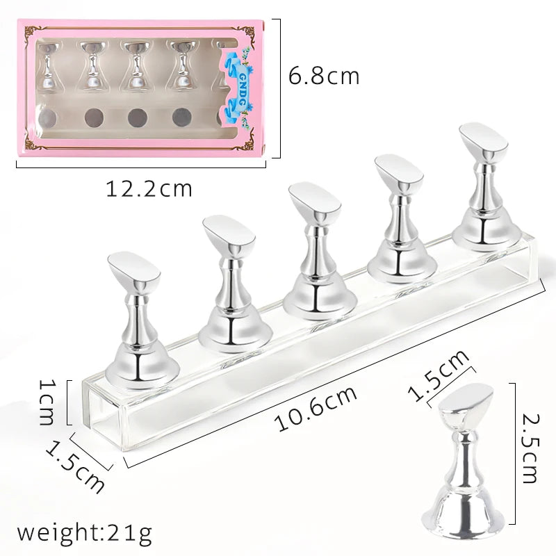 5pcs Nail Holder False Nail Tip Practice Stand Crystal Base Magnetic Holder Nail Art Display For Art Salon DIY & Practice Tools