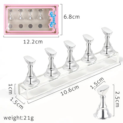 5pcs Nail Holder False Nail Tip Practice Stand Crystal Base Magnetic Holder Nail Art Display For Art Salon DIY & Practice Tools