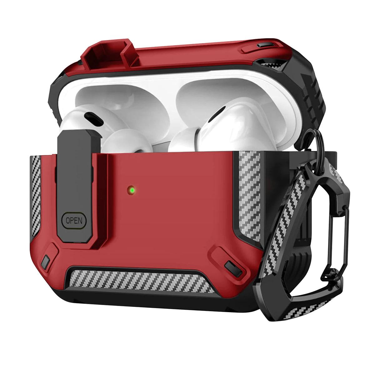 Portable Shockproof Case For Apple Airpods Pro/Pro 2 Carbon Fibre Headset Cases With Carabiner Security Lock Cover Funda