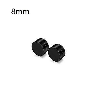 1 Pair 6-12mm Black Stainless Steel Hypoallergenic Magnetic Fake Gauges Earring Studs for Men Women Non Pierced Earrings