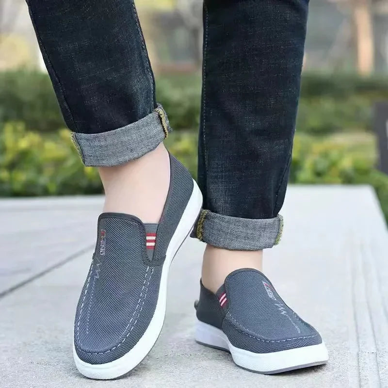 Men Shoes Breathable Canvas Sneakers for Youth Slip on Walking Tennis Shoes Driving Loafers House Moccasins Work Skate Flats