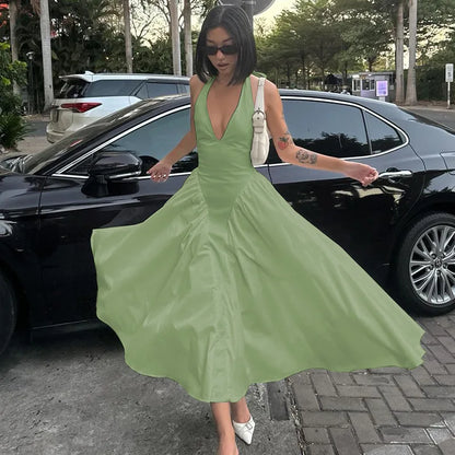 Ladies Summer Evening Party New Fashion Dress Women Sleeveless Backless V-Neck Sexy Birthday  Long Dresses 2025 Woman Streetwear