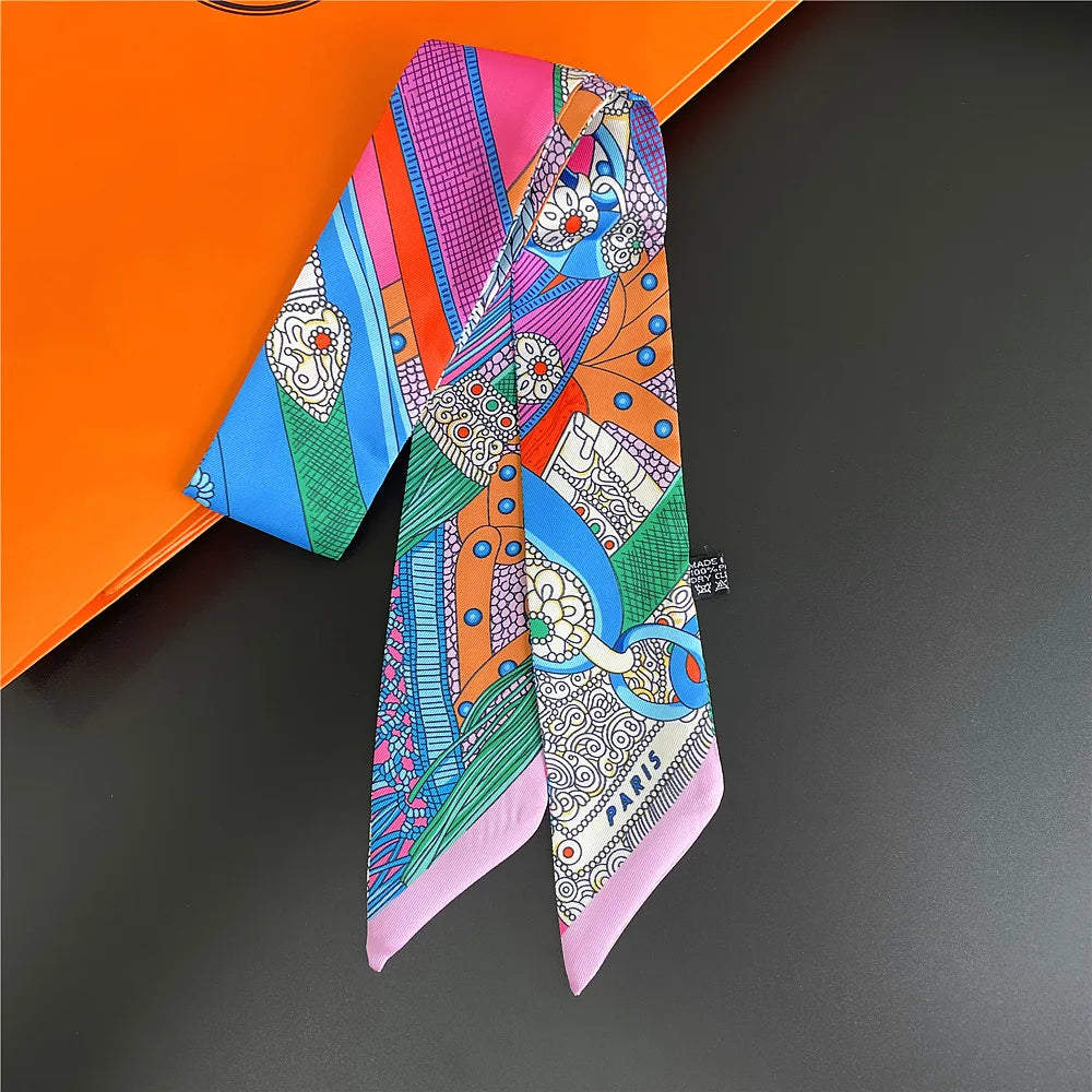 5*90cm French Retro Printed Silk Scarf Tied and Wrapped Handle Ribbon Scarf Light Luxury Saddle Twill Streamer Decoration
