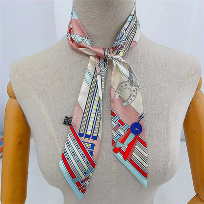 New Long Small Silk Scarf Headband Women's Double-sided Elegant Binding Strap Streamer Small Scarf Gift Ribbon Silk Scarf