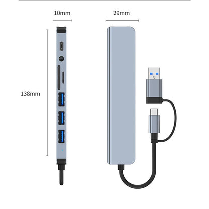8 in 2 USB +Type C HUB Docking Station with 3.5mm Audio Jack Adapter for Micro SD Card Reader Laptop Tablet Phone Disk Converter