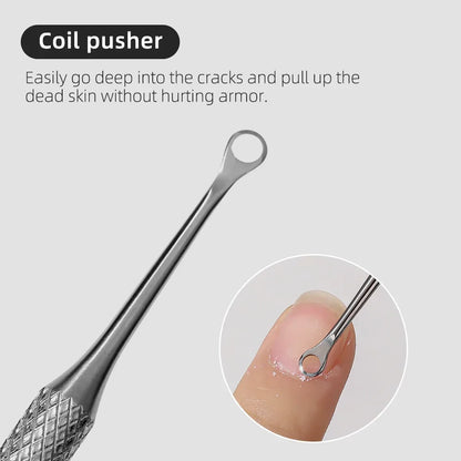 1/2 pcs Double-ended Stainless Steel Remover Manicure Sticks Tool Bevelled Nail Grinding File Circle Beveled Head Cuticle Pusher