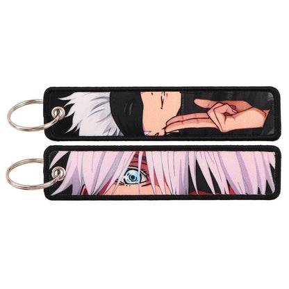Anime Satoru Gojo Geto Suguru Embroidery Key Fobs Japanese Manga Key Tag Keychain Key Ring Backpack Chaveiro