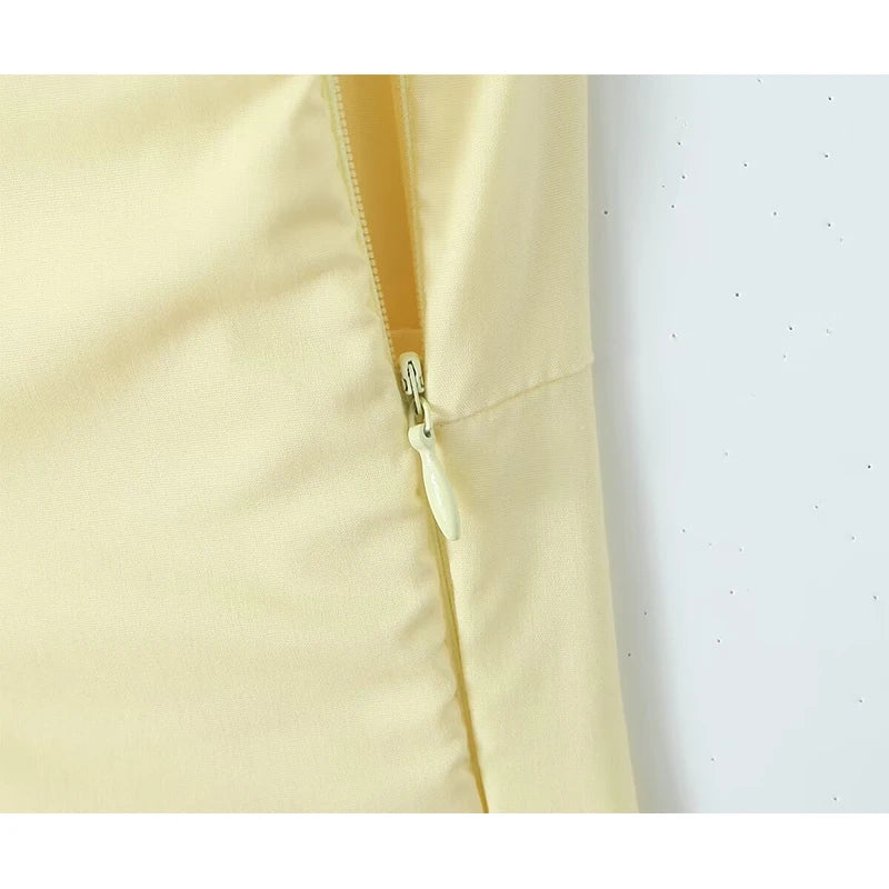 YENKYE Sexy Elegant Women Fishbone Waist Shaping Sling Mini Dress Lace Up Back Fit And Flare  Summer Party Dresses Yellow Robe