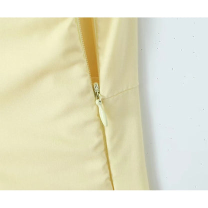 YENKYE Sexy Elegant Women Fishbone Waist Shaping Sling Mini Dress Lace Up Back Fit And Flare  Summer Party Dresses Yellow Robe