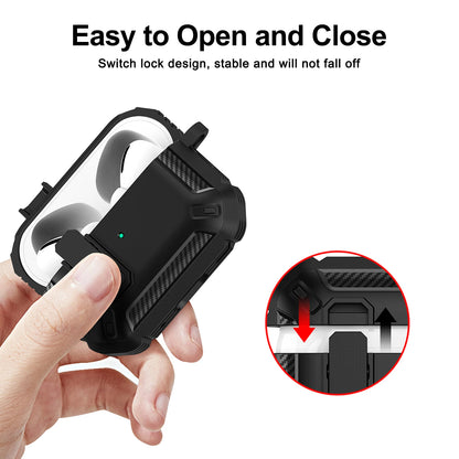 Portable Shockproof Case For Apple Airpods Pro/Pro 2 Carbon Fibre Headset Cases With Carabiner Security Lock Cover Funda