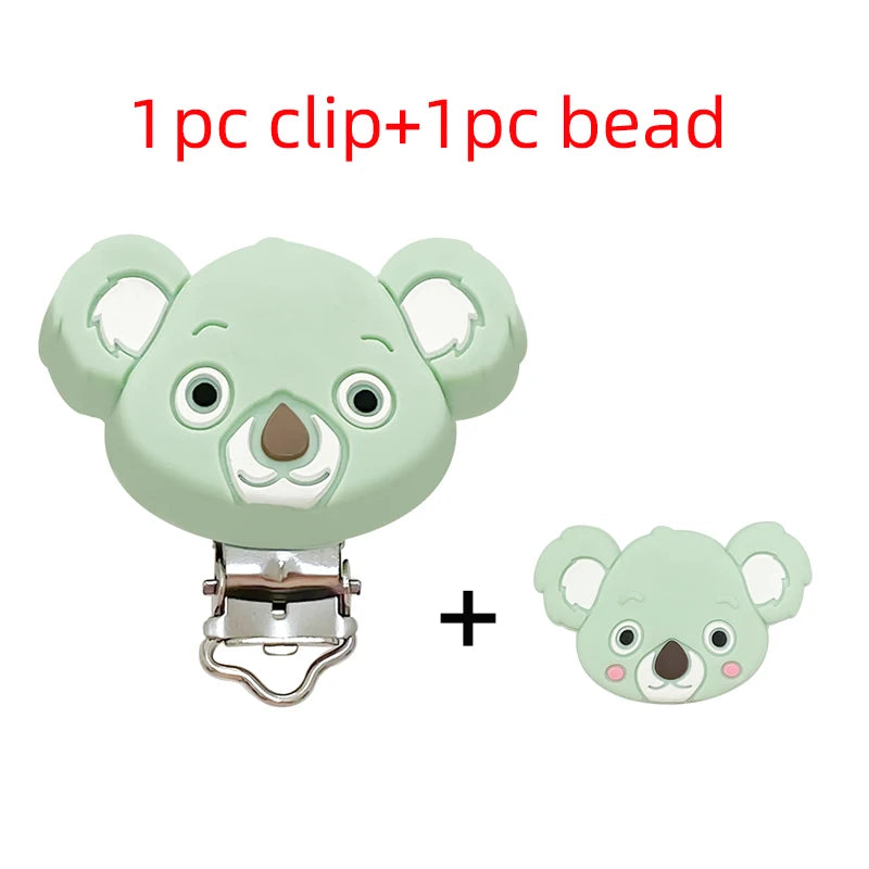 2pcs Silicone Cartoon Animal Teething Toy Fox Panda Elephant Food-Grade Silicone Nipple Necklace Clip Baby Toy Gift