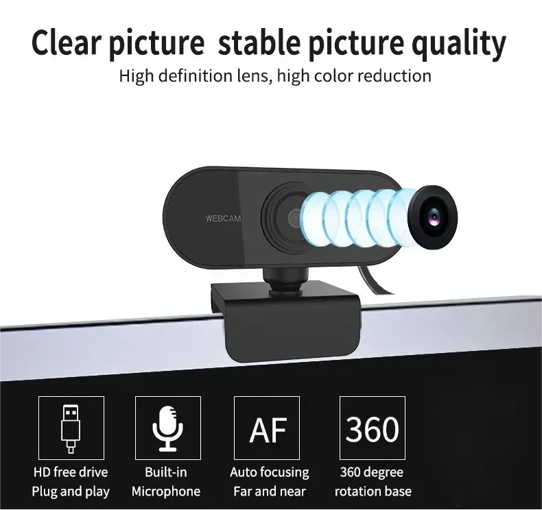 Webcam with Microphone, USB Computer Camera for Video Calls, Zoom, Teams, Streaming, Plug and Play for PC, Mac