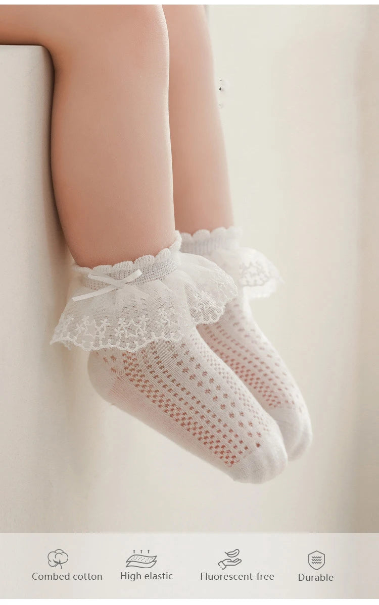 Baby Girls Socks Princess Lace Kids Socks Summer Thin Mesh  Children Cotton Socks Boneless Newborn Tube Socks For 0-8Y