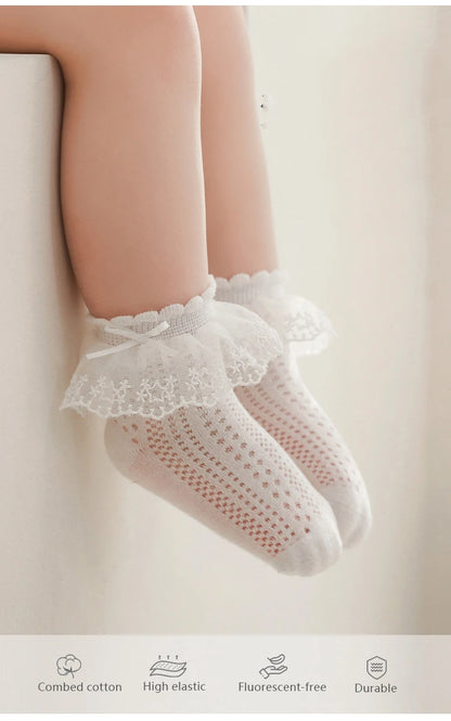 Baby Girls Socks Princess Lace Kids Socks Summer Thin Mesh  Children Cotton Socks Boneless Newborn Tube Socks For 0-8Y