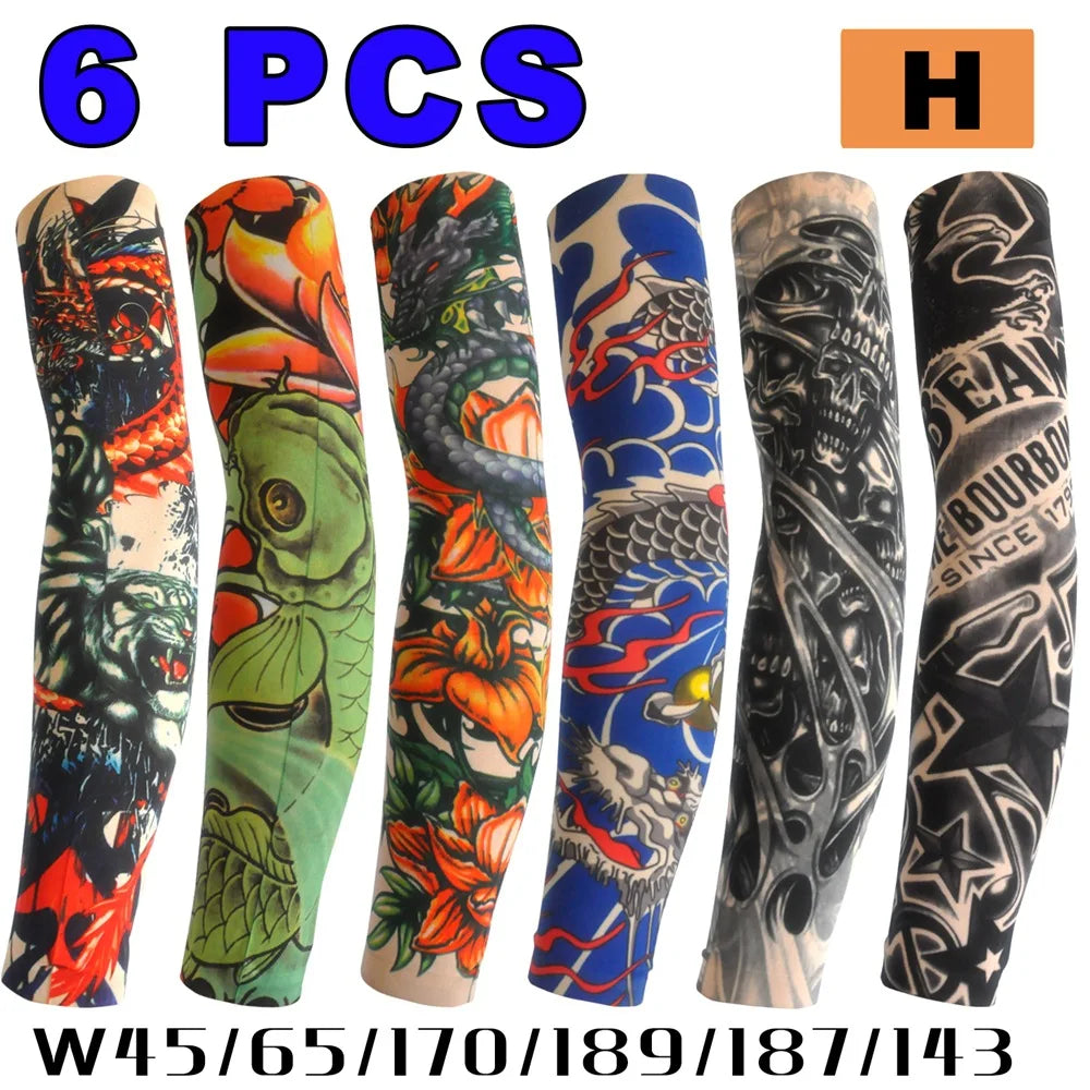 6 PCS Tattoo Sleeves Unisex Summer Cycling Sun Protection Arm Covers Beach Driving Fishing Breathable Nightclub Elastic Sleeves