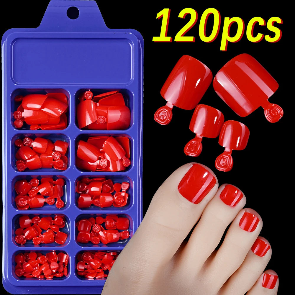 120Pcs Glossy Black Press On Toenails Short Square Full Cover Fake Toenail Tips for Summer Women False Foot Nail Tip Extension &