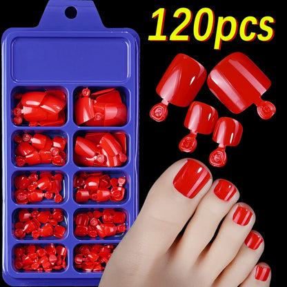 120Pcs Glossy Black Press On Toenails Short Square Full Cover Fake Toenail Tips for Summer Women False Foot Nail Tip Extension &