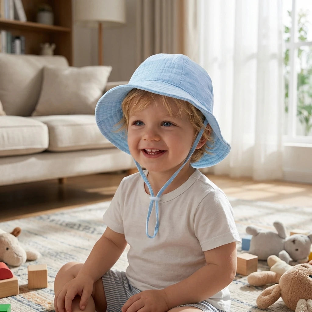 INS Baby Pure Cotton Basin Hat Sun-Protective Breathable Baby Fisherman Hat Solid Color Children's Sun Hat