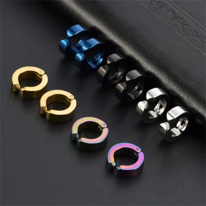 2pcs Punk Non Piercing Clip Earrings for Man Woman, Titanium Steel Stud Earrings Teens Hip Hop Style Ear Ring Jewelry Accessory